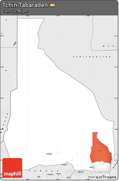 Silver Style Simple Map of Tchin-Tabaraden