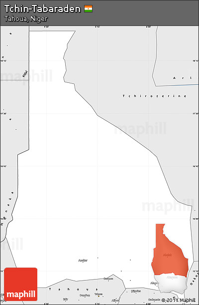 Silver Style Simple Map of Tchin-Tabaraden