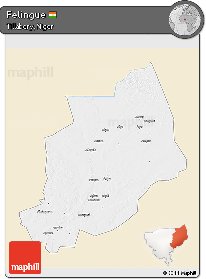 Classic Style 3D Map of Felingue, single color outside