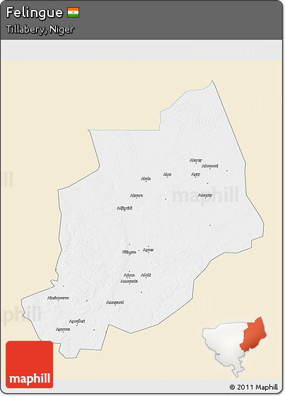 Classic Style 3D Map of Felingue, single color outside