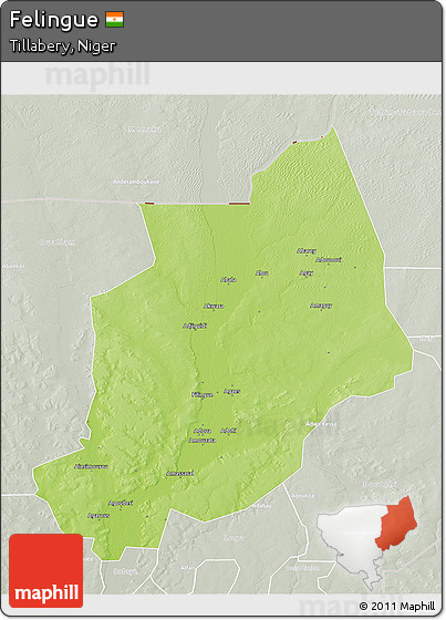 Physical 3D Map of Felingue, lighten, semi-desaturated
