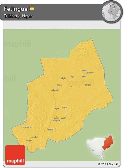 Savanna Style 3D Map of Felingue, single color outside