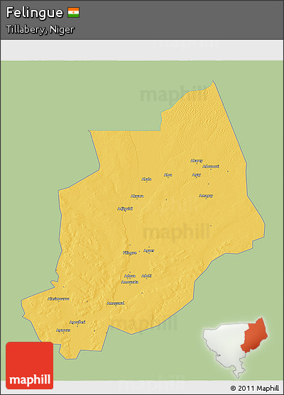 Savanna Style 3D Map of Felingue, single color outside