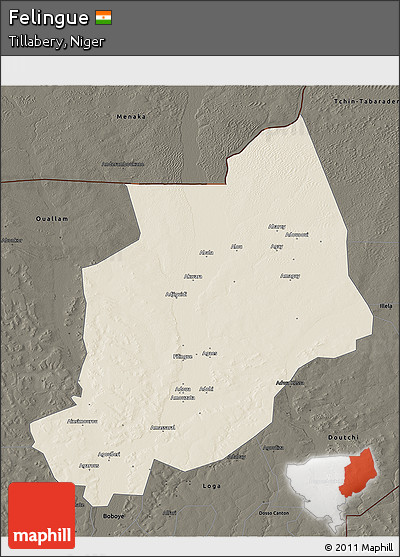 Shaded Relief 3D Map of Felingue, darken