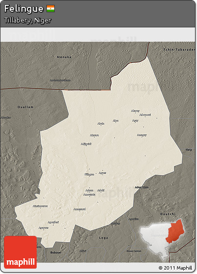 Shaded Relief 3D Map of Felingue, darken