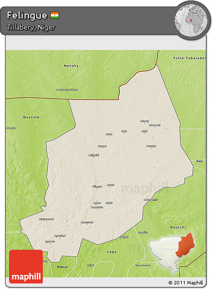 Shaded Relief 3D Map of Felingue, physical outside
