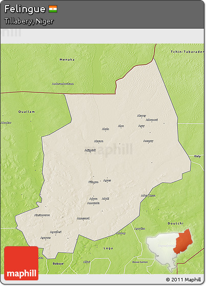 Shaded Relief 3D Map of Felingue, physical outside