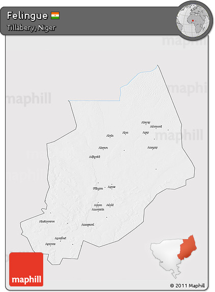 Silver Style 3D Map of Felingue, single color outside