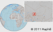 Gray Location Map of Felingue, within the entire country, hill shading