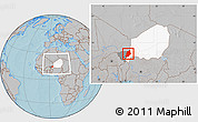 Gray Location Map of Felingue, highlighted country, highlighted parent region, within the entire country, hill shading