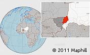 Gray Location Map of Felingue, highlighted country, highlighted parent region, hill shading