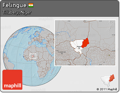 Gray Location Map of Felingue, highlighted parent region, hill shading
