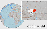 Gray Location Map of Felingue, highlighted parent region, hill shading