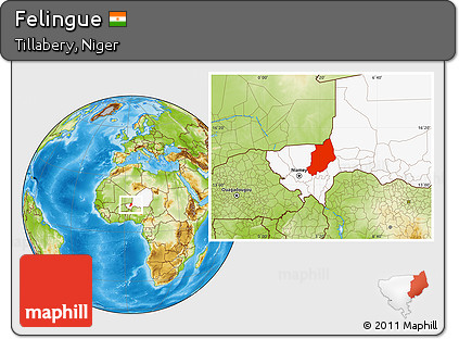 Physical Location Map of Felingue, highlighted country