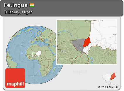 Savanna Style Location Map of Felingue, highlighted country, highlighted parent region, hill shading
