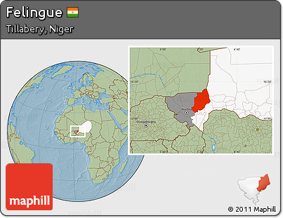 Savanna Style Location Map of Felingue, highlighted country, highlighted parent region, hill shading