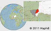 Savanna Style Location Map of Felingue, highlighted country, highlighted parent region, hill shading
