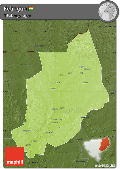 Physical Map of Felingue, darken