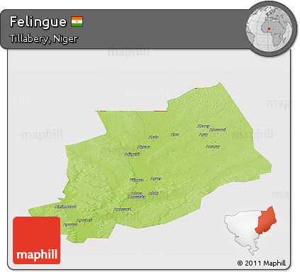 Physical Panoramic Map of Felingue, cropped outside