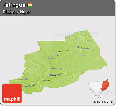Physical Panoramic Map of Felingue, cropped outside
