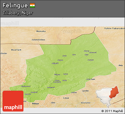 Physical Panoramic Map of Felingue, satellite outside