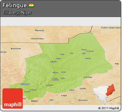 Physical Panoramic Map of Felingue, satellite outside