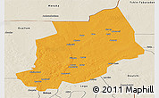 Political Panoramic Map of Felingue, shaded relief outside