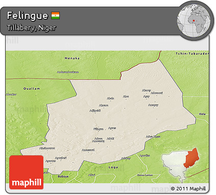 Shaded Relief Panoramic Map of Felingue, physical outside