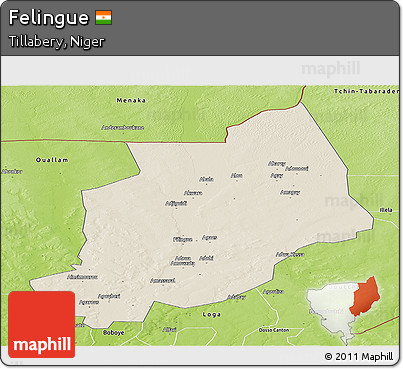 Shaded Relief Panoramic Map of Felingue, physical outside