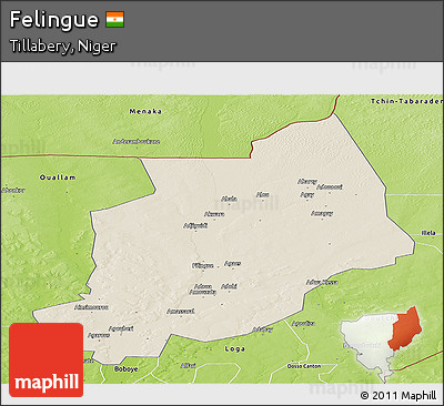 Shaded Relief Panoramic Map of Felingue, physical outside