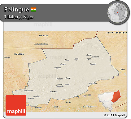 Shaded Relief Panoramic Map of Felingue, satellite outside