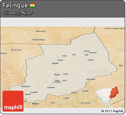 Shaded Relief Panoramic Map of Felingue, satellite outside