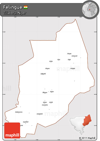 Classic Style Simple Map of Felingue, cropped outside