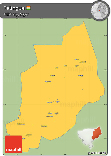 Savanna Style Simple Map of Felingue, single color outside