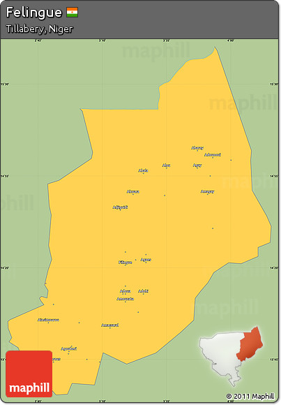 Savanna Style Simple Map of Felingue, single color outside