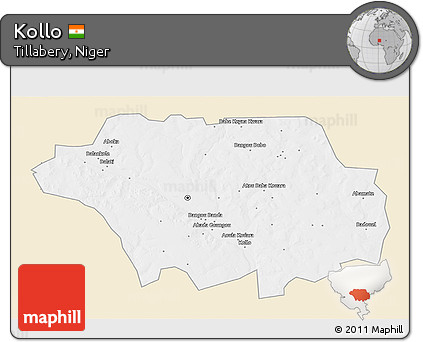 Classic Style 3D Map of Kollo, single color outside
