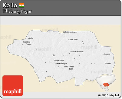 Classic Style 3D Map of Kollo, single color outside