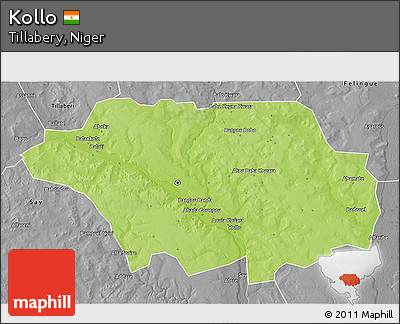 Physical 3D Map of Kollo, desaturated