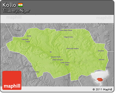 Physical 3D Map of Kollo, desaturated