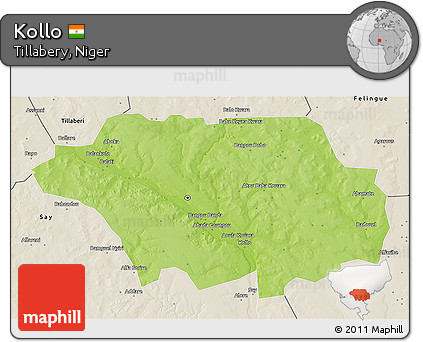 Physical 3D Map of Kollo, shaded relief outside