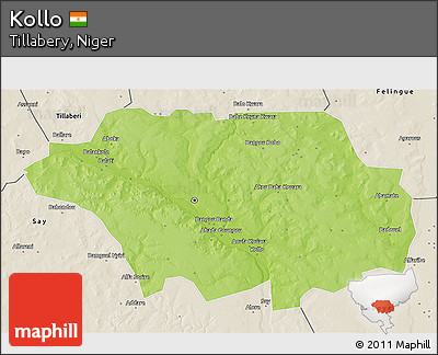 Physical 3D Map of Kollo, shaded relief outside