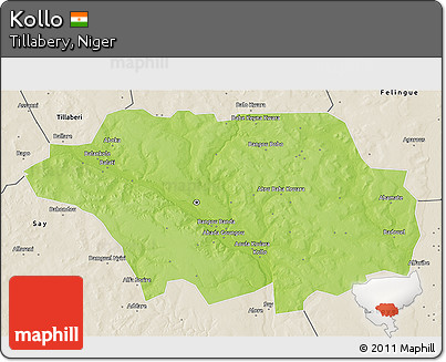 Physical 3D Map of Kollo, shaded relief outside