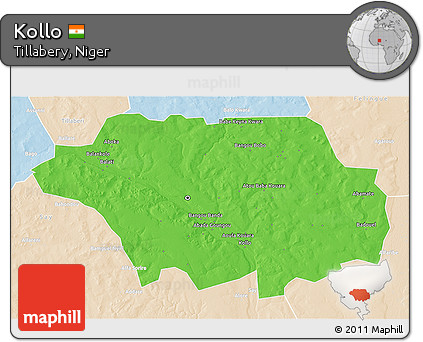 Political 3D Map of Kollo, lighten