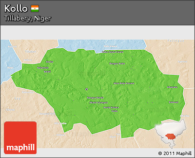 Political 3D Map of Kollo, lighten