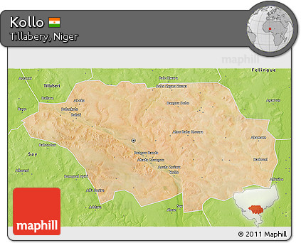 Satellite 3D Map of Kollo, physical outside
