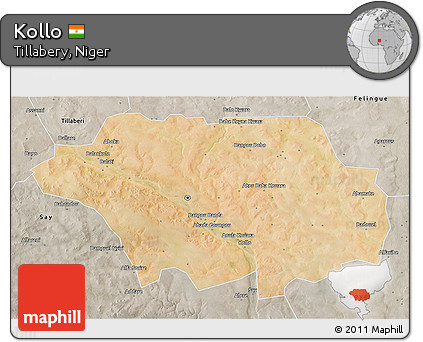 Satellite 3D Map of Kollo, semi-desaturated
