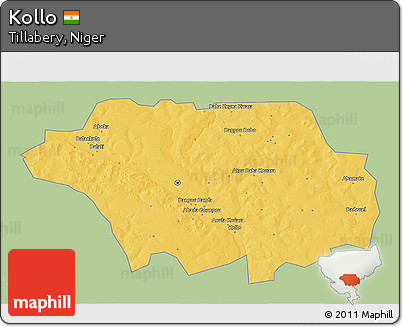 Savanna Style 3D Map of Kollo, single color outside