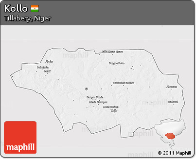 Silver Style 3D Map of Kollo, single color outside