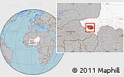 Gray Location Map of Kollo, highlighted country, hill shading