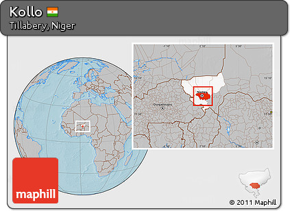 Gray Location Map of Kollo, highlighted parent region, hill shading